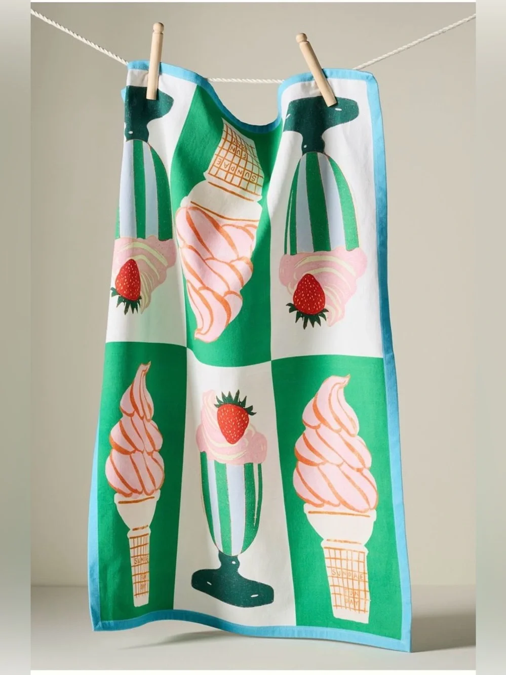 Anthropologie Sundae Funday Dish Towel , New With Tags